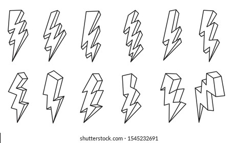 Thunder vector doodle set, Storm symbol, lightning icon design for logo and pattern background.