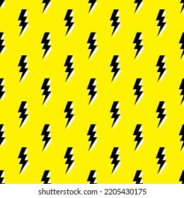 Thunder vector seamless pattern, wallpaper. Bolt symbol pattern. Yellow  seamless pattern with electric lightning bolts.