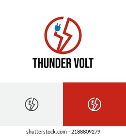 Thunder Volt Electricity Power Plug Circle Line Logo