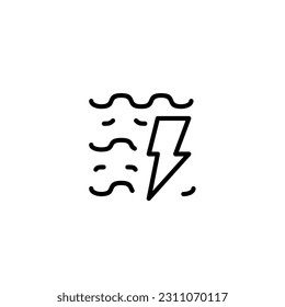 Thunder with water power energy. Vector line icon black and white with green eco energy theme