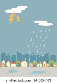Thunder weather land scape vector illustration.