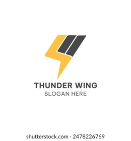 Thunder wing logo conceptin flat design. Lightning and bird vector illustration