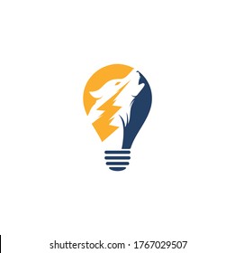 Thunder Wolf bulb shape concept Logo design Vector.