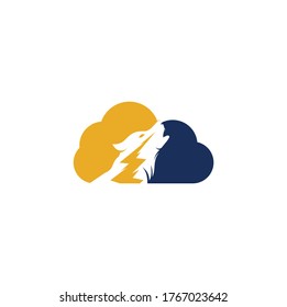 Thunder Wolf cloud shape concept Logo design Vector.