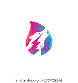 Thunder Wolf drop shape concept Logo design Vector.