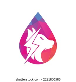 Thunder wolf drop shape concept logo design. Power, Wild animal and Energy logo concept icon vector.