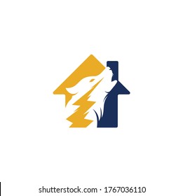 Concepto de forma de casa de Lobo delgado Vector de diseño de logotipo.