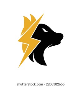 Thunder wolf logo design. Power, Wild animal and Energy logo concept icon vector.