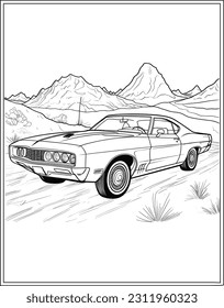 Thunderbird Car in front of road Coloring page, Car Coloring page design, outline design svg