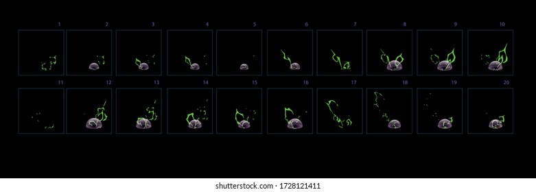 Thunderbolt animation effect. Burst animation. Sprite sheet of lighting animation for games, cartoon or animation – Vector
