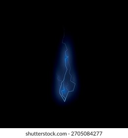 Efecto de relámpago azul Thunderbolt sobre fondo negro. Haz de energía, Recargo de energía. Chispas eléctricas de Vector realistas. Relámpago de perno o destello de tormenta de explosión de electricidad. Estallido de neón en la condición de Clima del cielo