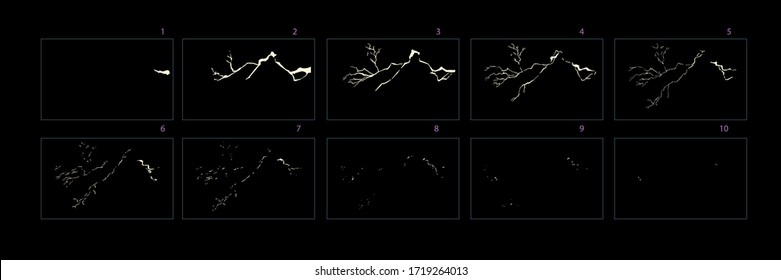 Blitzschlag-Animation, Dehneneffekt-Sprite-Blatt für Spiele oder Videos. Frames animierte elektrische Dehnungsgefahr.- Vektorgrafik