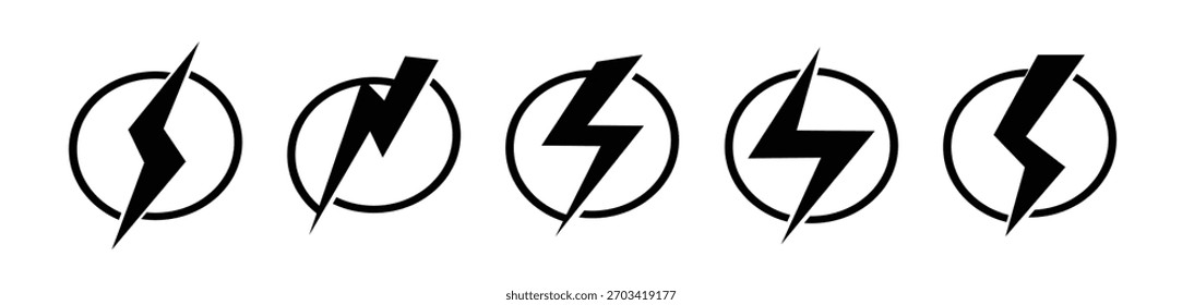 Thunderbolt in circle icons. Vector isolated on white 