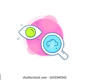 Donnerbolzen mit Cloud-Zeichen. Forschungskomplexsymbol. Gewitter-Wetterlinie Symbol. Schlechtes Tagessymbol. Analytik- oder Analysebanner. Gewitterungszeichen Vektorillustration