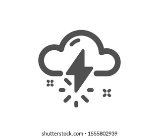 Thunderbolt with cloud sign. Thunderstorm weather icon. Bad day symbol. Classic flat style. Simple thunderstorm weather icon. Vector