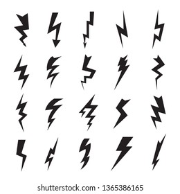 Thunderbolt collection. Lightning electric flash voltage electricity vector symbols isolated. Danger energy, flash thunderbolt illustration