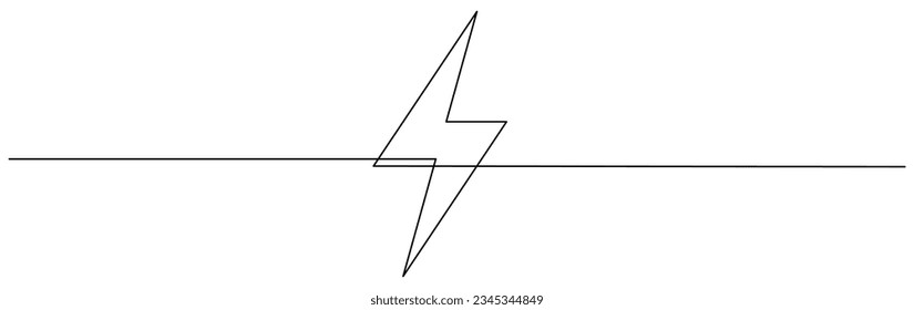 Thunderbolt continuous one line drawn. Lightning bolt linear symbol. Vector illustration isolated on white.