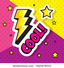 thunderbolt with cool sign expression pop art style icon vector illustration design