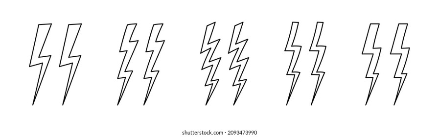 Thunderbolt decorative double brace set line art. Collection of minimalistic hand-drawn lightning bolts. Vector illustration of punctuation marks.