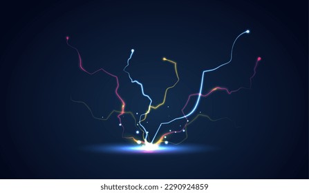 Thunderbolt, electric isolated lightning, electric current line, blue magic ray, electricity visual effect for website, mobile app. vector design.
