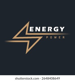 Thunderbolt Energy Power Logo design with modern and dynamic style of golden lightning symbol on dark background,EPS10