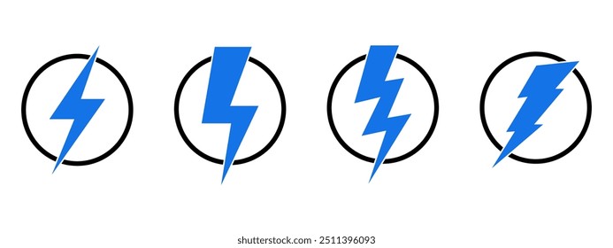 Thunderbolt flash icon set circle power electricity lightning charge energy sign symbol battery buttons vector icons