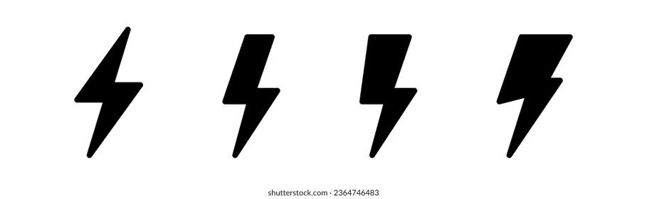 Thunderbolt icon in glyph. Flash symbol. Black lightning icon. Thunderbolt icons in glyph. Flash sign. Black charge symbol. Stock vector illustration
