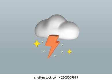 Thunderbolt icon on blue background. Weather cloud rainy concept 3d vector illustration design.