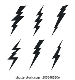 Thunderbolt icons isolated on white background. Lightning icons set. Lightning bolts silhouettes. Vector illustration