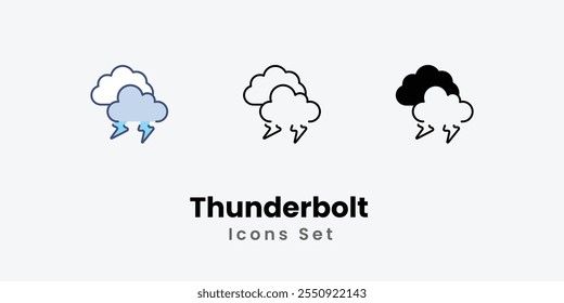 Thunderbolt Icons setzen dünne Linie und Glyphe Vektorsymbol Illustration