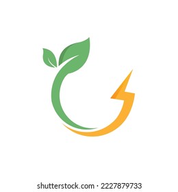 thunderbolt  leaf circle or eco energy saver icon vector illustration concept design template