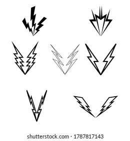 Tornillo, señal de paro relámpago. Iconos de trueno negro sobre fondo blanco. Conjunto de vectores de iconos de trueno negro. Ilustración del vector