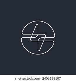 Thunderbolt line art logo - electric line illustration in monochrome