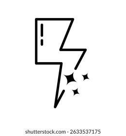 Thunderbolt Line Icon. Black and White Lightning Outline Symbol