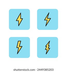 Thunderbolt line icon set. Different types lightning discharge. Thunderstorm concept. Can be used for pictogram, web design, emblem