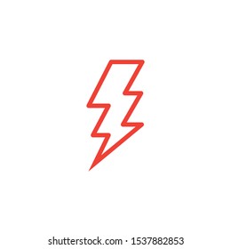 Thunderbolt Line Red Icon On White Background. Red Flat Style Vector Illustration.