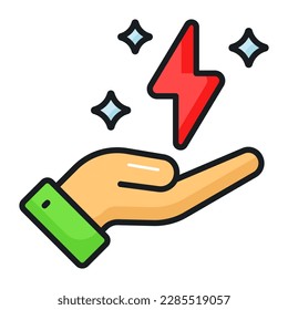 Donnerschlag auf der Hand, der das Konzept eines Vektorgrafik von sparsamer Energie im trendigen Stil abbildet