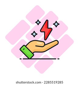 Thunderbolt on hand depicting concept vector of save energy vector in trendy style