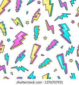 Thunderbolt pattern. Sky lightning warning voltage symbols electricity flash vector seamless background