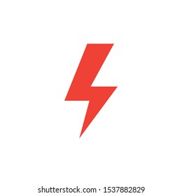 Thunderbolt Red Icon On White Background. Red Flat Style Vector Illustration.