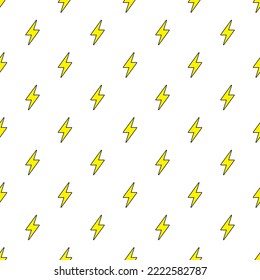 Thunderbolt seamless pattern on a white background. Lightning bolt theme illustration.