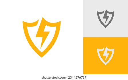 Thunderbolt with shield protection logo design