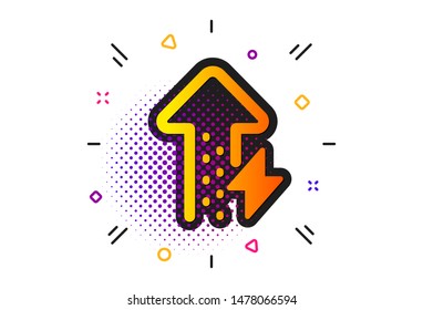 Thunderbolt sign. Halftone circles pattern. Energy icon. Power consumption symbol. Classic flat energy growing icon. Vector