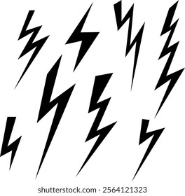 Thunderbolt signs on white background. Set of vector flash icons