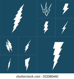 Thunderbolt silhouettes. Set of Thunder Lighting Icons. Lightning bolt vector. Lightning strike icon. Easy to use.