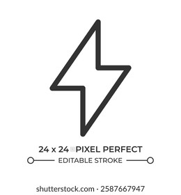 Thunderbolt symbol line ui icon. Electric tension danger marking. Power generation technology. Lightning sign. Isolated vector outline symbol. Webdesign user interface element linear, pixel perfect