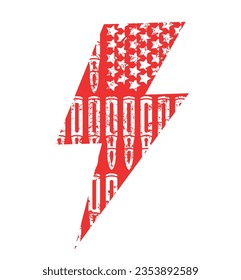 thunderbolt  symbol t-shirt design with bullets and stars. vector illustration similar to the flag of United States of America.