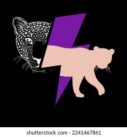 diseño de camiseta con símbolo de perno con cabeza de leopardo aislada en negro. Ilustración vectorial para afiches.