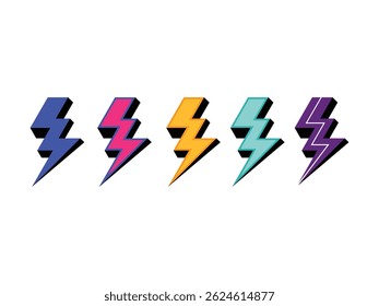 thunderbolts with texture for zine retro symbol icon design vector isolated transparent background