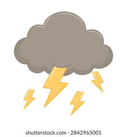 Thundercloud cartoon illustration, thundercloud flat style cartoon.